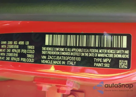 2016 Jeep Renegade Sport from USA, damaged, VIN ZACCJBAT8GPD55100